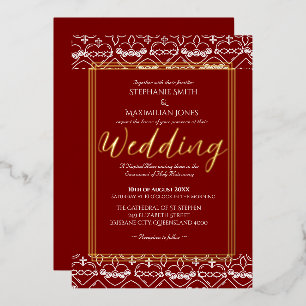 Con Relieve Metalizado Elegante Invitación de Boda Católica