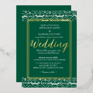 Con Relieve Metalizado Elegante Invitación de Boda Católica