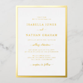 Con Relieve Metalizado Elegante Invitación de Boda de Papel de Oro Simple