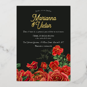Con Relieve Metalizado Elegante Invitación de Boda de Rosas de Papel Alum