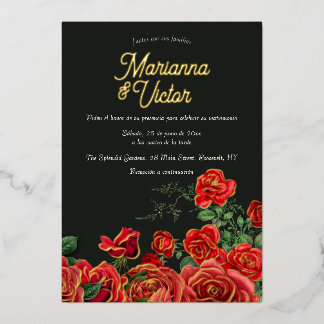 Con Relieve Metalizado Elegante Invitación de Boda de Rosas de Papel Alum