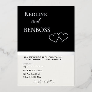 Con Relieve Metalizado Elegante Invitación de Boda en Blanco y Negro Plat