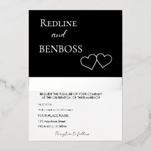 Con Relieve Metalizado Elegante Invitación de Boda en Blanco y Negro Plat
