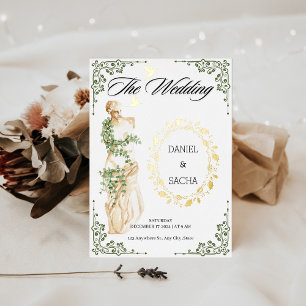 Con Relieve Metalizado Elegante Invitación de Boda en Hoja de Oro Antigua