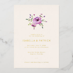 Con Relieve Metalizado Elegante Invitación de Boda Floral Lavanda