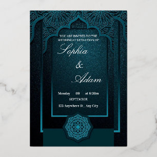 Con Relieve Metalizado Elegante Invitación de Boda Marroquí