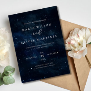 Con Relieve Metalizado Elegante invitación de boda noche estrellada Moder