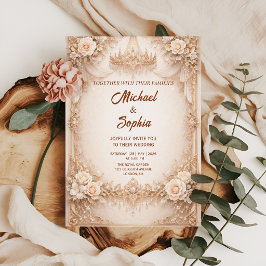 Con Relieve Metalizado Elegante Invitación de Boda Rosa Dorado