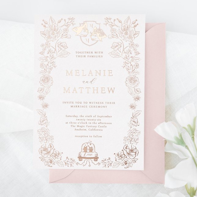 Con Relieve Metalizado Elegante Invitación de cuento de hadas de Fox Flor (Elegant Woodland Fox Floral Sketch Fairytale Invit Foil Invitation)