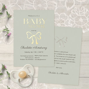 Con Relieve Metalizado Elegante Invitación de Cumpleaños de Bebé en Verde
