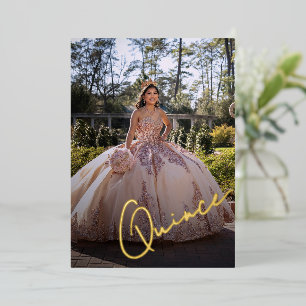 Con Relieve Metalizado Elegante Invitación de Foto de Quinceañera Princes