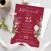 Elegante Invitación de Jubilación en Hojalata Flor
