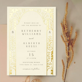 Con Relieve Metalizado Elegante Invitación de Papel de Estaño Art Nouveau