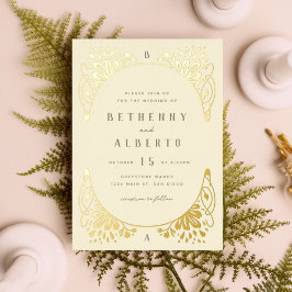 Con Relieve Metalizado Elegante Invitación de Papel de Oro Art Nouveau