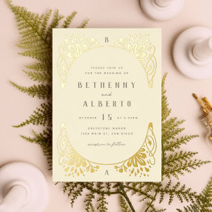 Con Relieve Metalizado Elegante Invitación de Papel de Oro Art Nouveau