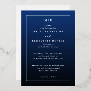 Con Relieve Metalizado Elegante Invitación Formal Azul Marino