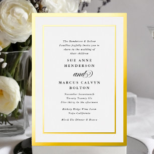 Con Relieve Metalizado Elegante Invitación Formal Caligrafía Marco Dorado