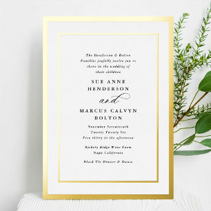 Con Relieve Metalizado Elegante Invitación Formal Caligrafía Marco Dorado