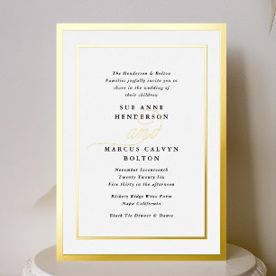 Con Relieve Metalizado Elegante Invitación Formal Caligrafía Marco Dorado
