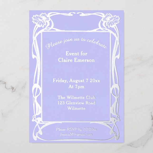 Con Relieve Metalizado Elegante marco floral Art nouveau Invitación de pa (Anverso )