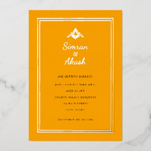 Con Relieve Metalizado Elegante naranja e invitación a la boda de plata