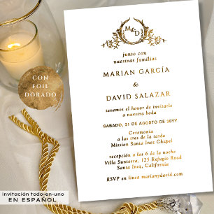 Con Relieve Metalizado En español elegante invitación de boda todo en uno