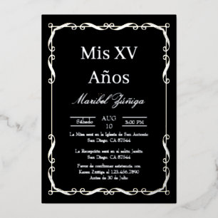 Con Relieve Metalizado Enfoque plateado Invitación a Quinceanera