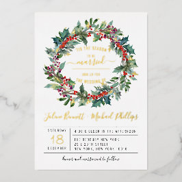 Con Relieve Metalizado Es la Temporada | Invitación de Boda de Navidad