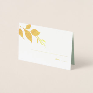 Con Relieve Metalizado Fall Deja la tarjeta Sage Green Boda Place Card