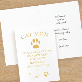 Con Relieve Metalizado Felicidades Tarjeta de Adopción de Gato