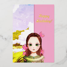 Feliz cumpleaños a la Chica Cute Anime Invitación