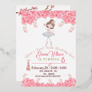Con Relieve Metalizado Floral Ballerina Invitación De Cumpleaños Para Chi