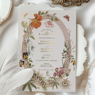 Con Relieve Metalizado Flores silvestres Invitación a la boda veneciana M