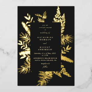 Con Relieve Metalizado follaje de wintergreen elegante invitación a la bo
