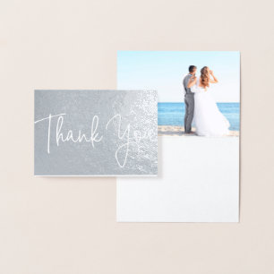 Con Relieve Metalizado Foto de Boda de Playa - Tarjeta de agradecimiento