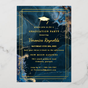 Con Relieve Metalizado Geode Marble Invitación a graduación de la Marin