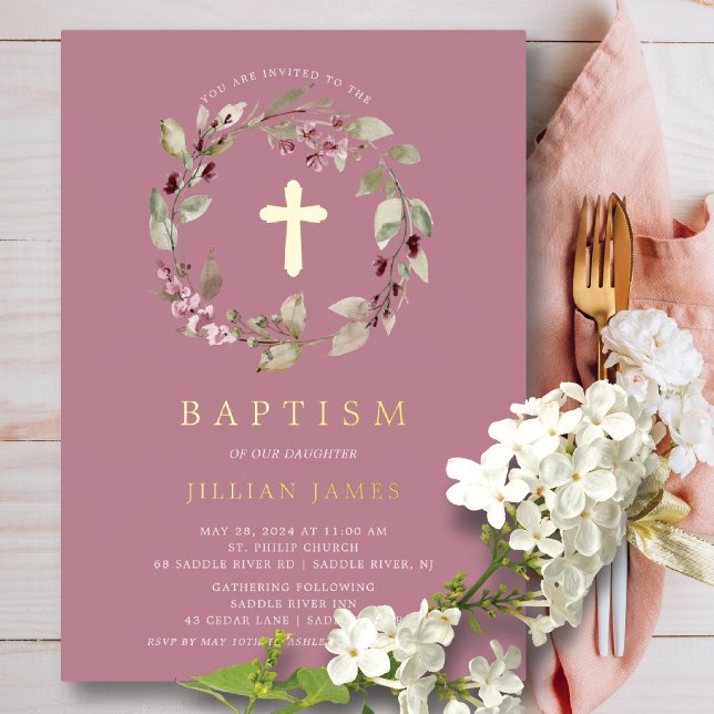Con Relieve Metalizado Graceful Gaancing Baptism Invitación (Subido por el creador)