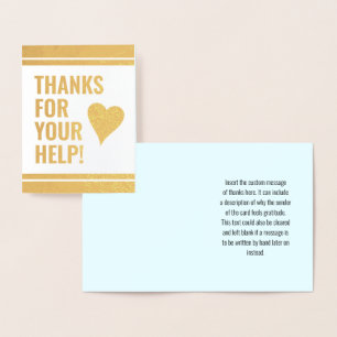 Con Relieve Metalizado "¡GRACIAS POR TU AYUDA!" Tarjeta mediana