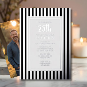 Con Relieve Metalizado Invitación 25 Aniversario de Boda Rayas de Plata