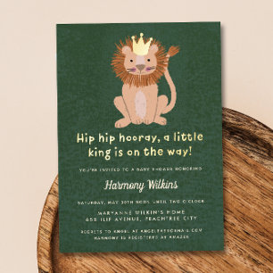 Con Relieve Metalizado Invitación a Baby Shower de Green Little King Lion