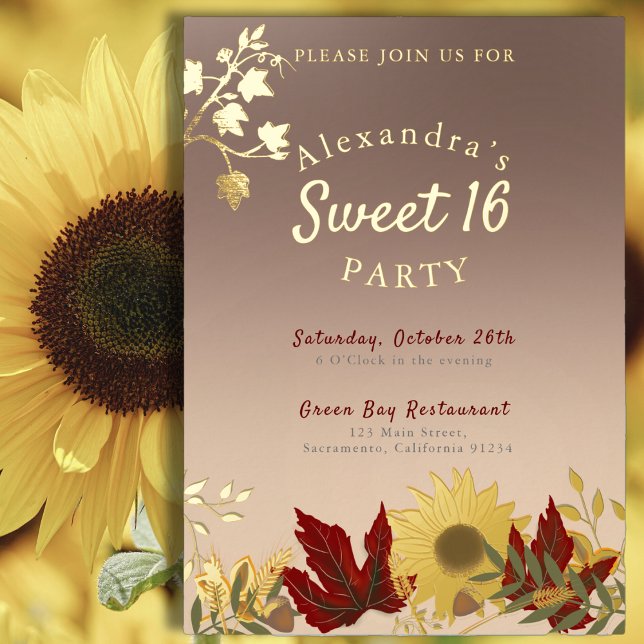 Con Relieve Metalizado Invitación a Boho Autumnal Moda Sweet 16 (Subido por el creador)