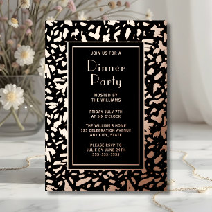 Con Relieve Metalizado Invitación a Cena Artística Rosa Negra Elegante