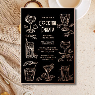 Con Relieve Metalizado Invitación a Fiesta de Cóctel Negra Elegante