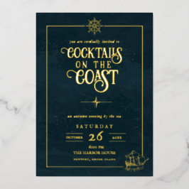 Con Relieve Metalizado Invitación a fiesta de cócteles costeros | Dorado 