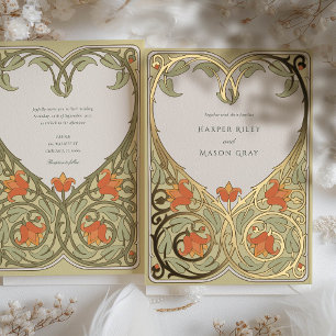 Con Relieve Metalizado Invitación a la boda Art Nouveau del Golden Heart