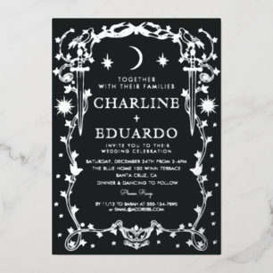 Con Relieve Metalizado Invitación a la boda de la novia dorada Sun&Moon