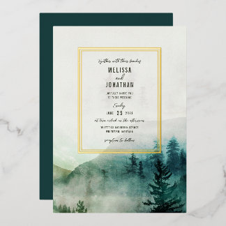 Con Relieve Metalizado Invitación a la boda de Misty Mountain