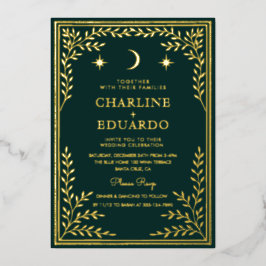 Con Relieve Metalizado Invitación a la boda de ornamentos de marfil verde