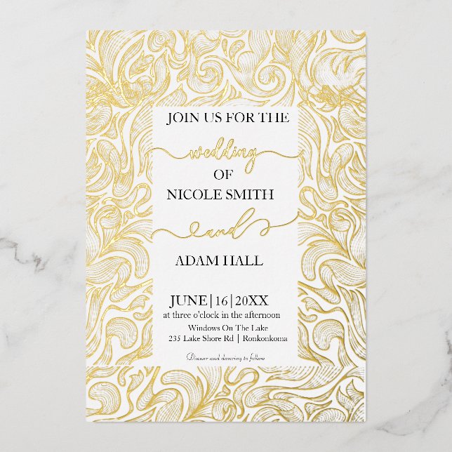 Con Relieve Metalizado Invitación a la boda de oro (Anverso)