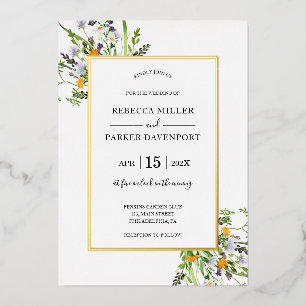 Con Relieve Metalizado Invitación a la boda de oro elegante para flores s